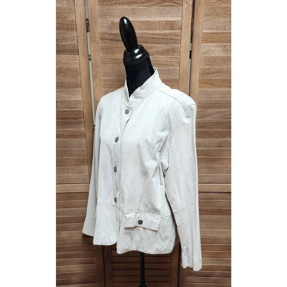 Chico's 3 Womens Gray Leather Suede Jacket 16 Button Up Business Casual Pea Coat - Picture 4 of 7